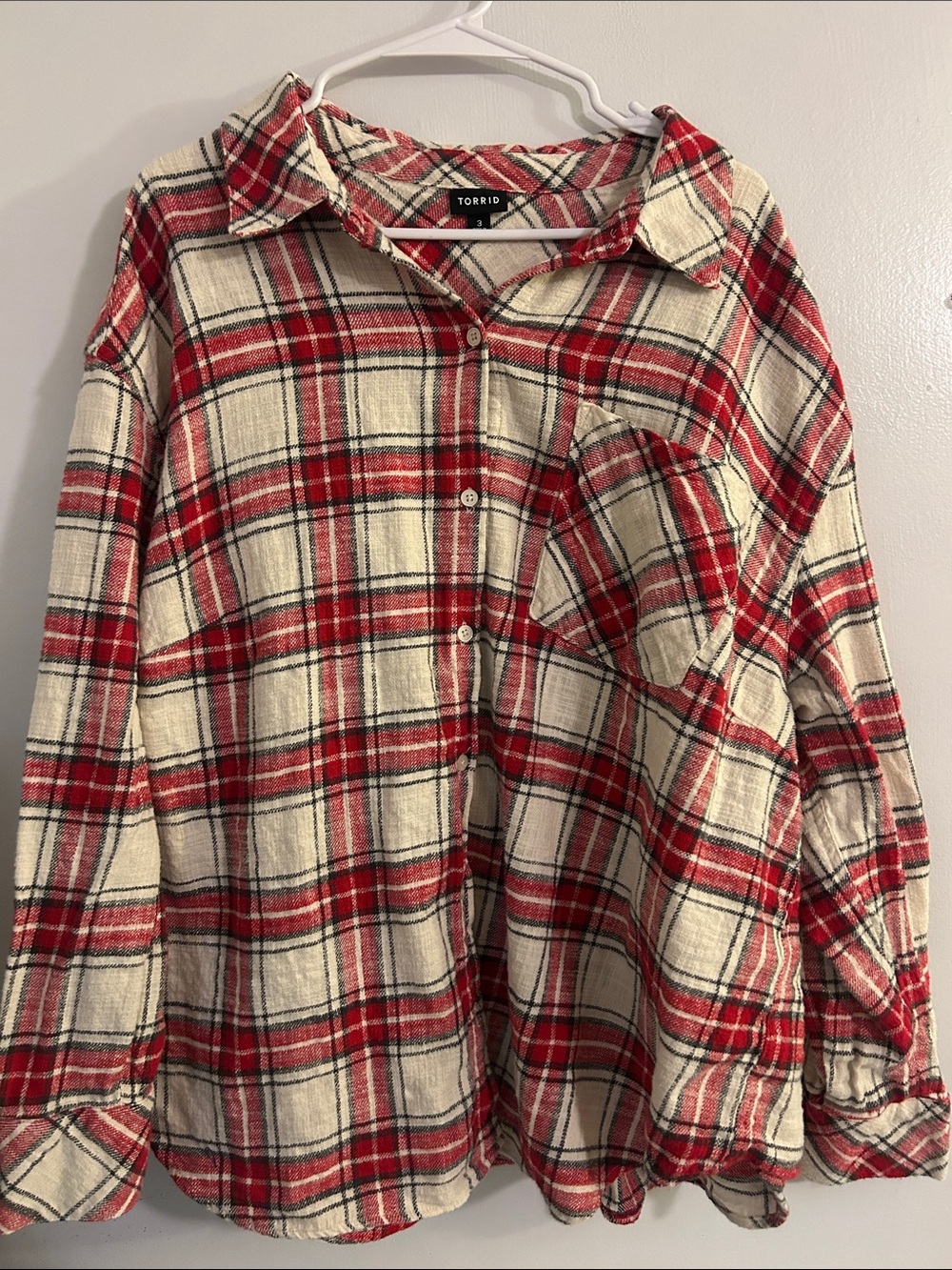 torrid Red and Cream Plaid Button-Up Shirt